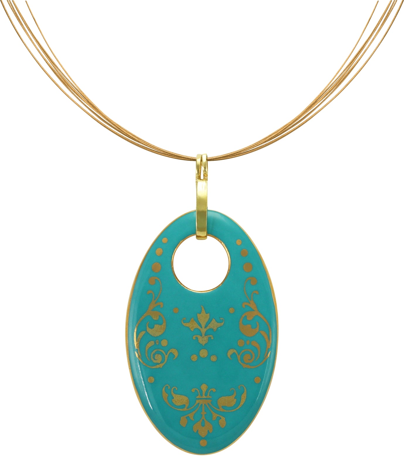 baroque mint green 21 k gold plated oval hand painted fine porcelain pendant 62 x 40 mm
