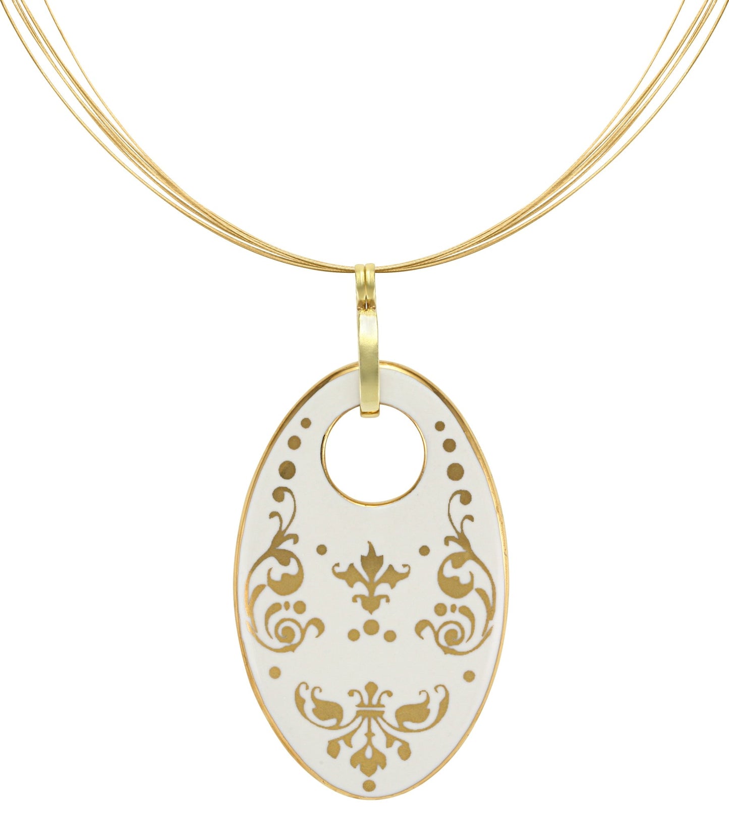 baroque white 21 k gold plated oval hand painted fine porcelain pendant 62 x 40 mm