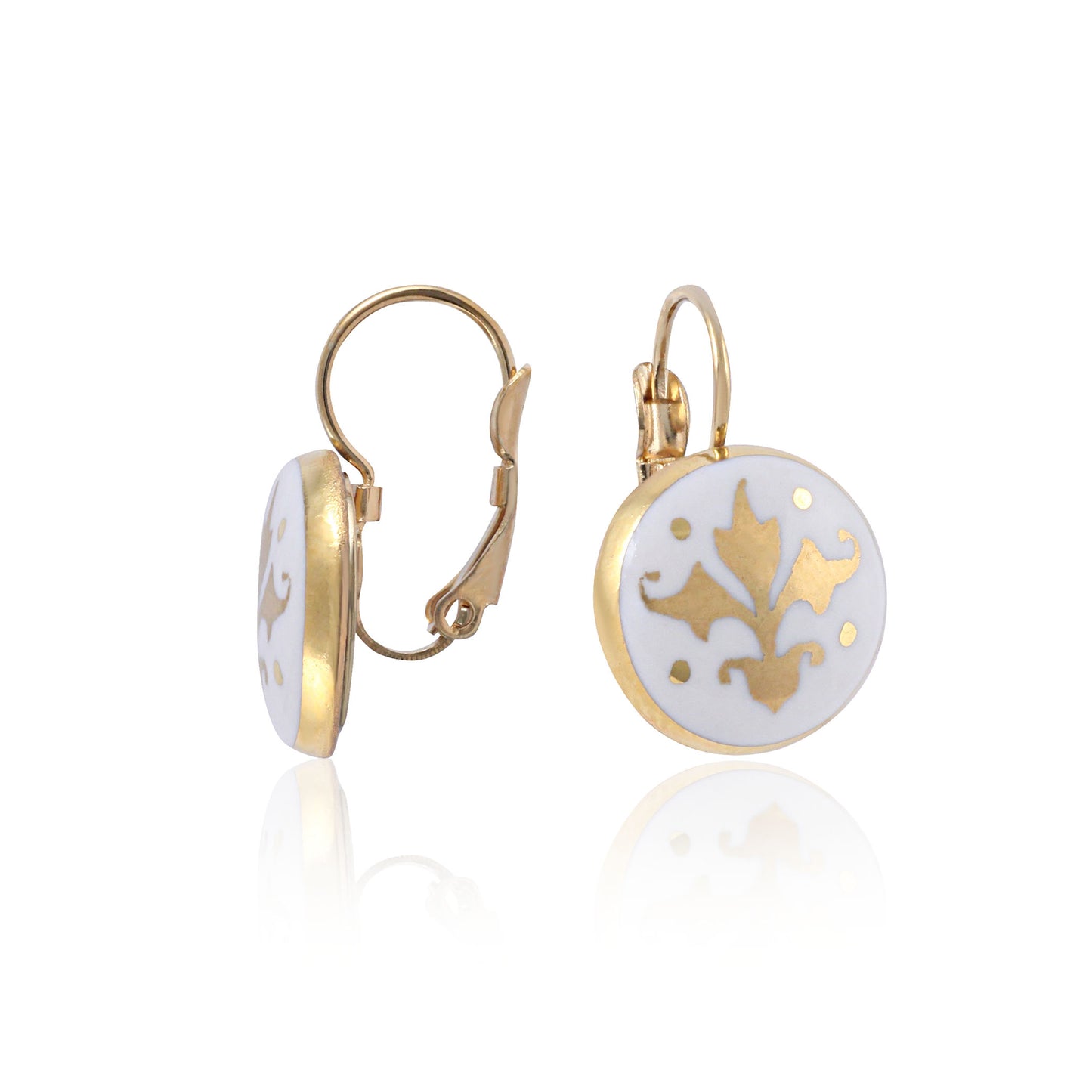 BAROQUE white gold plated fine porcelain clasp earring set