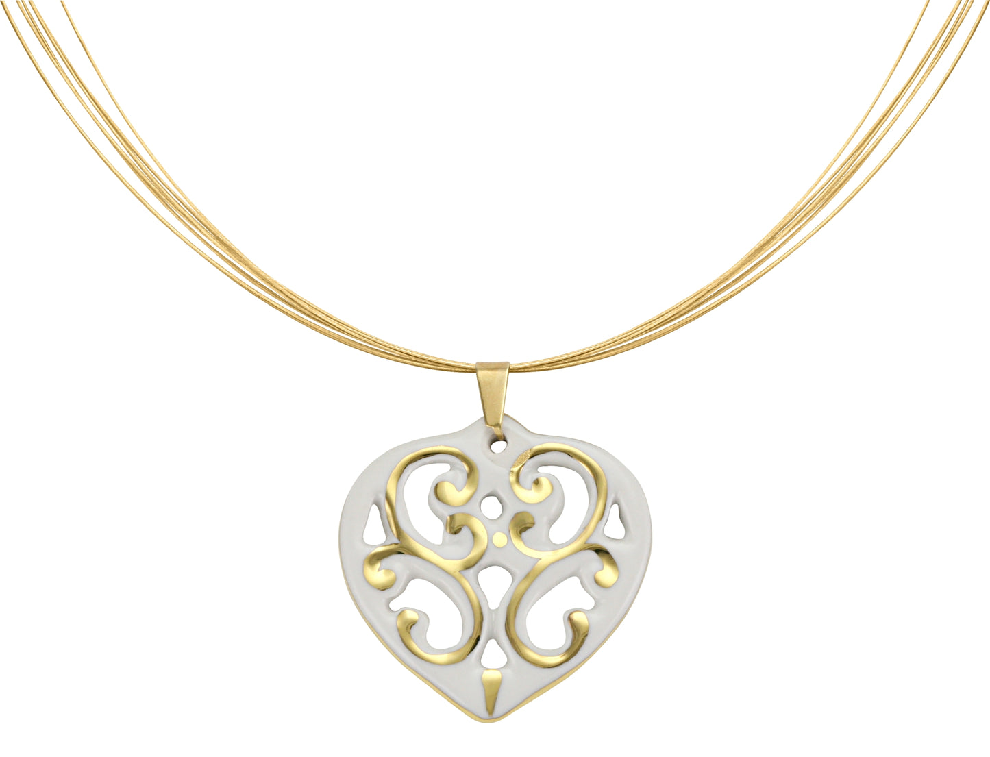 AERO white/gold plated heart fine porcelain pendant