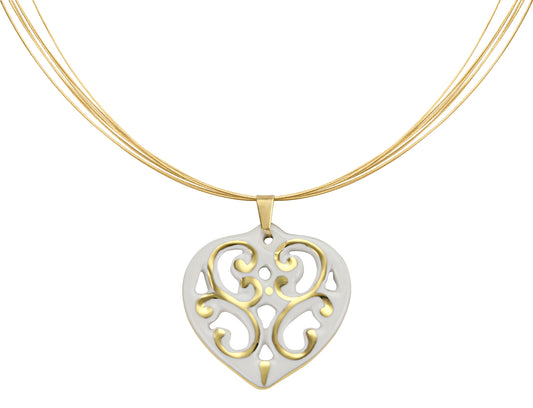 AERO white/gold plated heart fine porcelain pendant