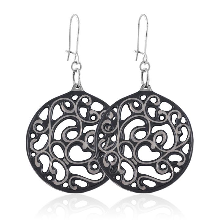 aero round black 23 k platinum plated large hand painted fine porcelain dangle earring set 60 mm