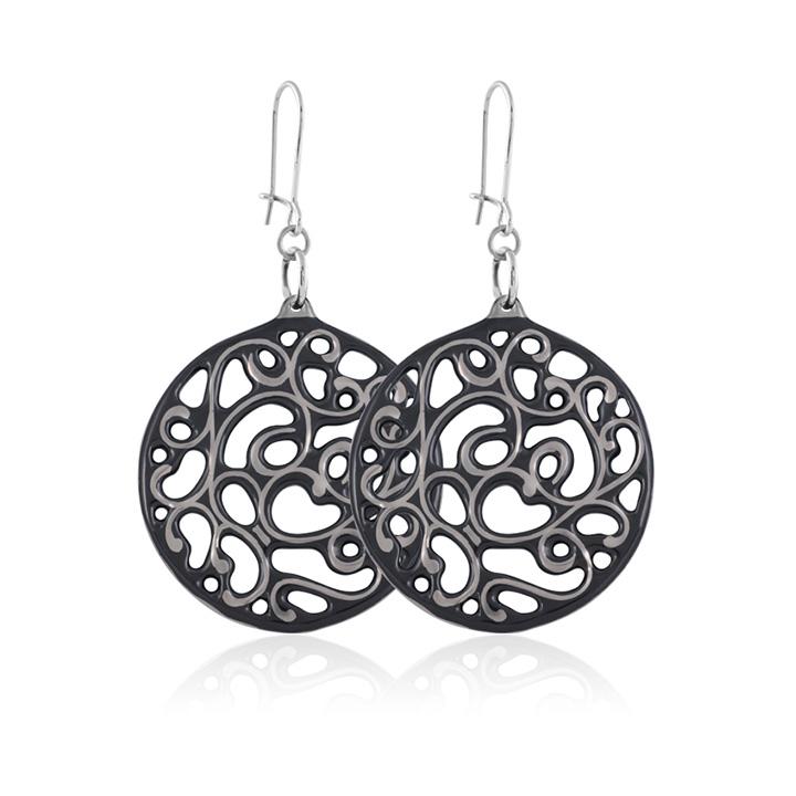 aero round black 23 k platinum plated small hand painted fine porcelain dangle earring set 40 mm