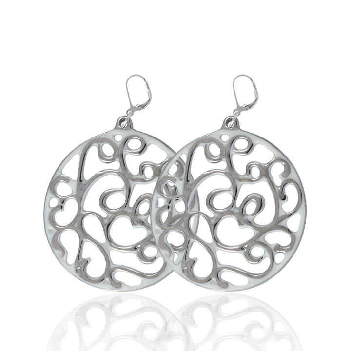 aero round white 23 k platinum plated large hand painted fine porcelain dangle earring set 60 mm