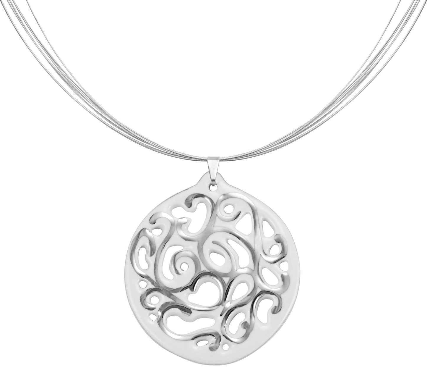 aero round white 23 k platinum plated small hand painted fine porcelain pendant with necklace 40 mm