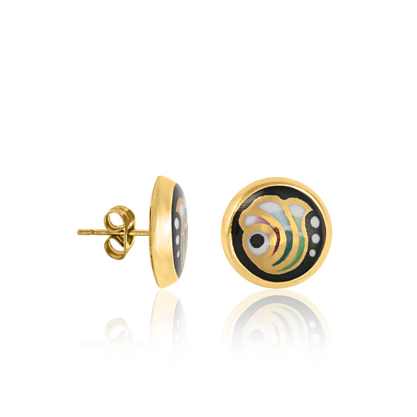 ART DECO gold plated green/black fine porcelain post earring set