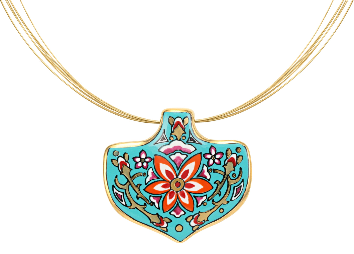 ART NOUVEAU gold plated mint large fine porcelain pendant