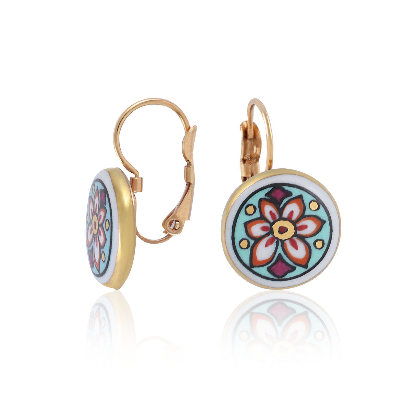 ART NOUVEAU gold plated mint fine porcelain clasp earring set