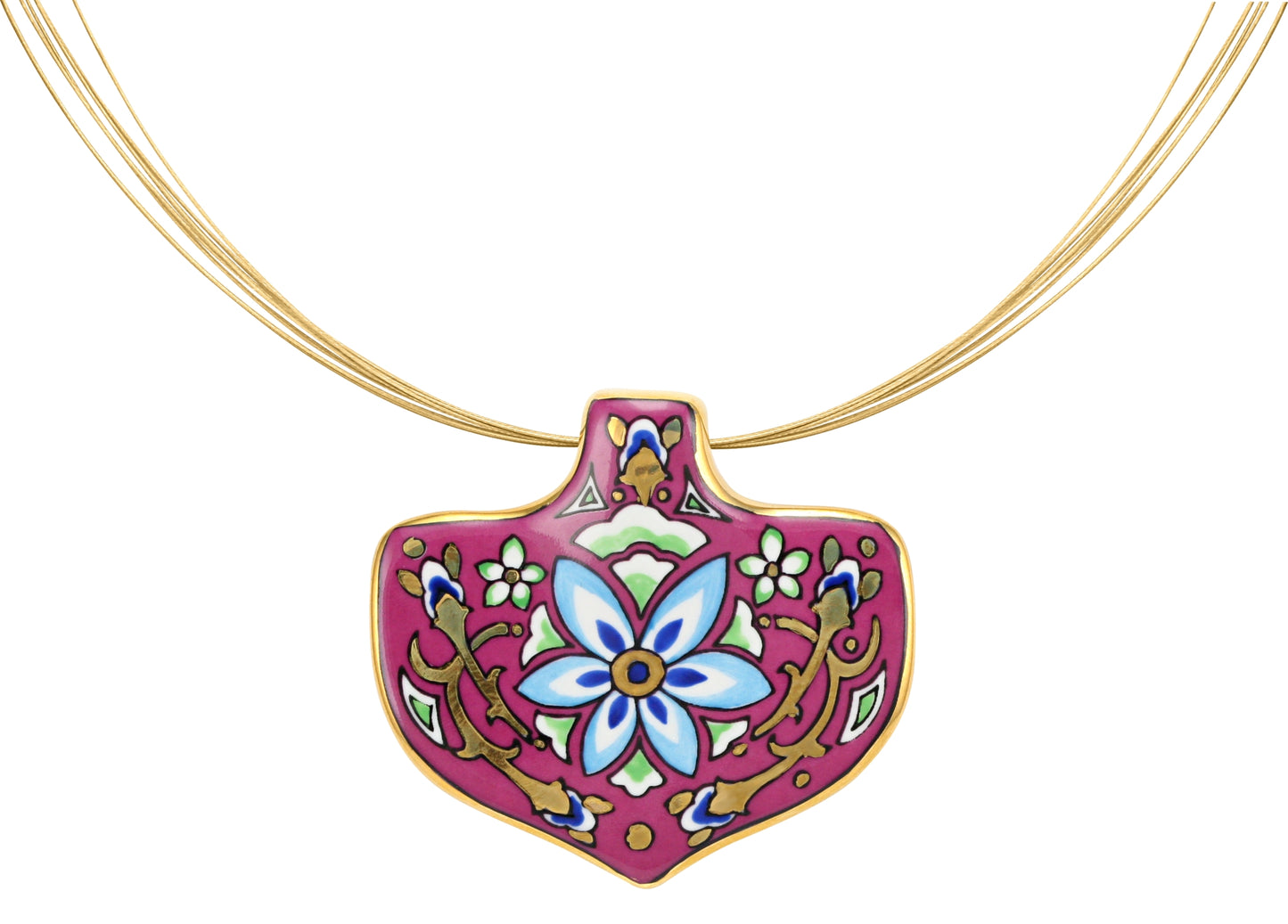 ART NOUVEAU gold plated pur pur large fine porcelain pendant