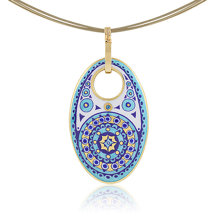 GOLD OF DESERT gold plated blue oval fine porcelain pendant