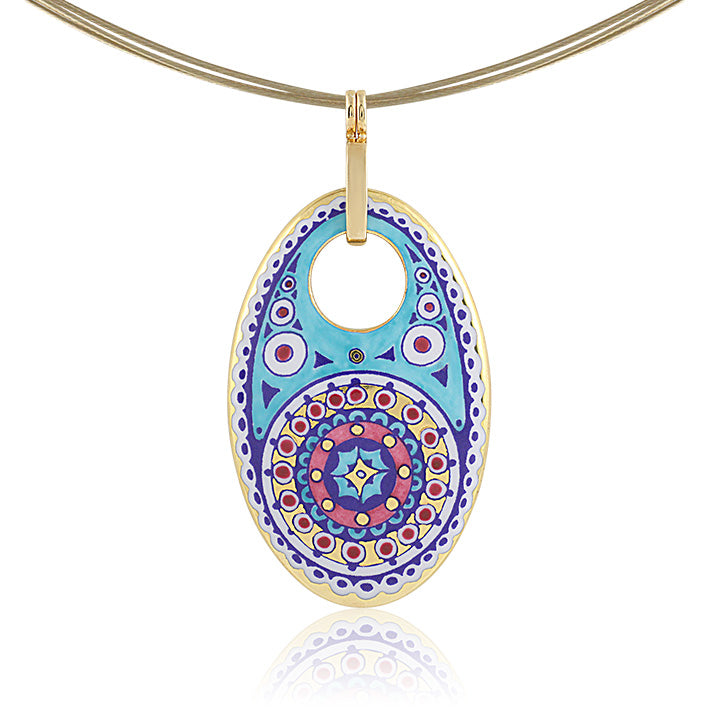 GOLD OF DESERT gold plated pink oval fine porcelain pendant