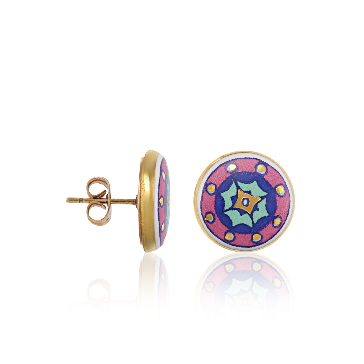 GOLD OF DESERT gold plated pink fine porcelain spot earring set
