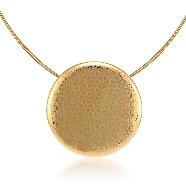 minimal 21 k gold plated large round hand painted fine porcelain pendant 52 mm