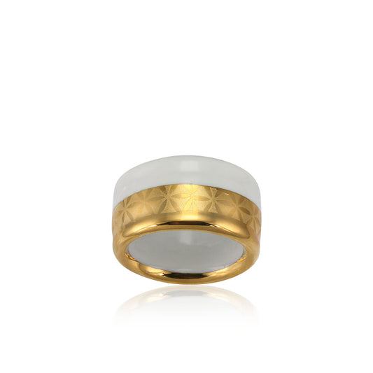 MINIMAL gold plated white fine porcelain ring with silver