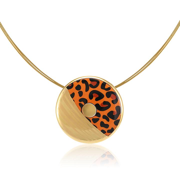 leopard patterned 21 k gold plated small hand painted fine porcelain pendant 38 mm