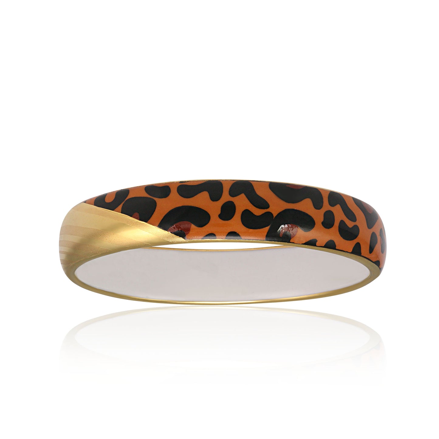 LEOPARD 21K Gold plated hand painted fine porcelain narrow bracelet
