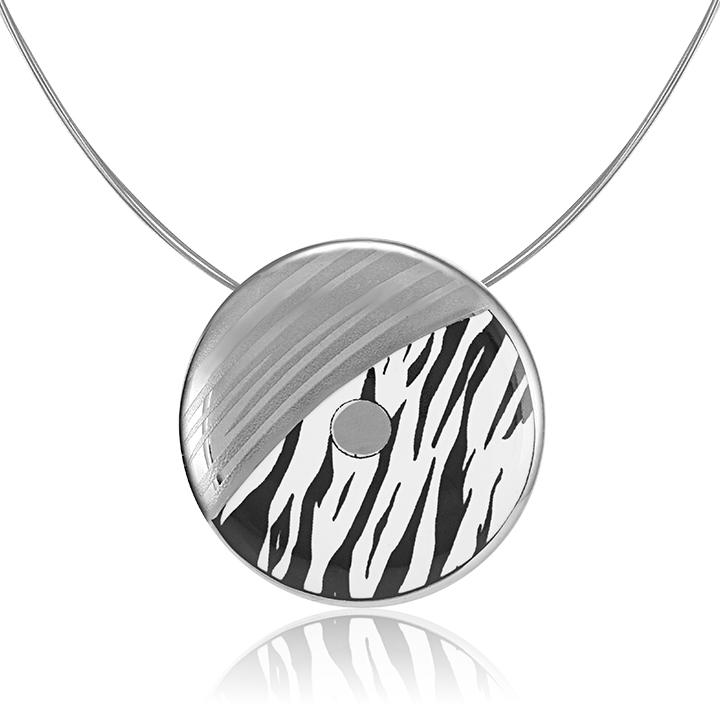 zebra patterned 23 k platinum plated large hand painted fine porcelain pendant 52 mm