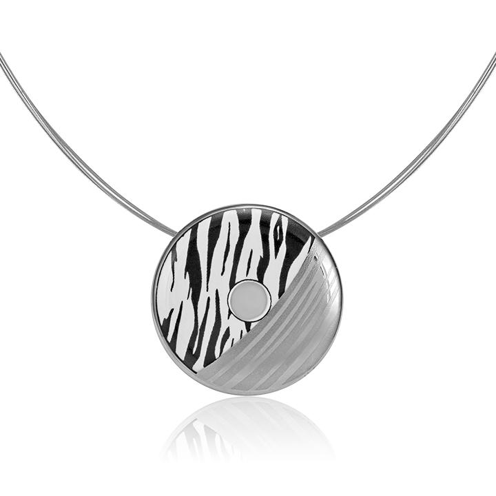 zebra patterned 23 k platinum plated small hand painted fine porcelain pendant 38 mm