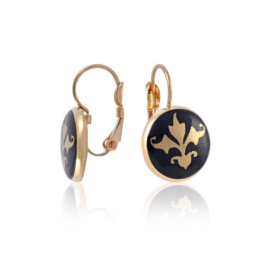 BAROQUE black gold plated clasp fine porcelain earring set