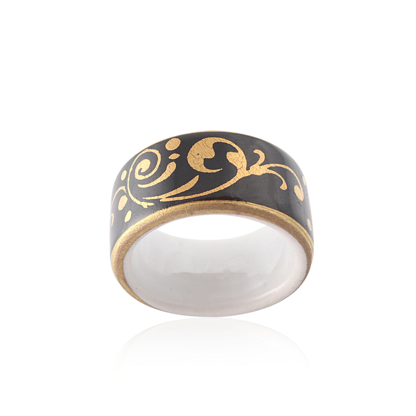 BAROQUE black gold plated fine porcelain ring
