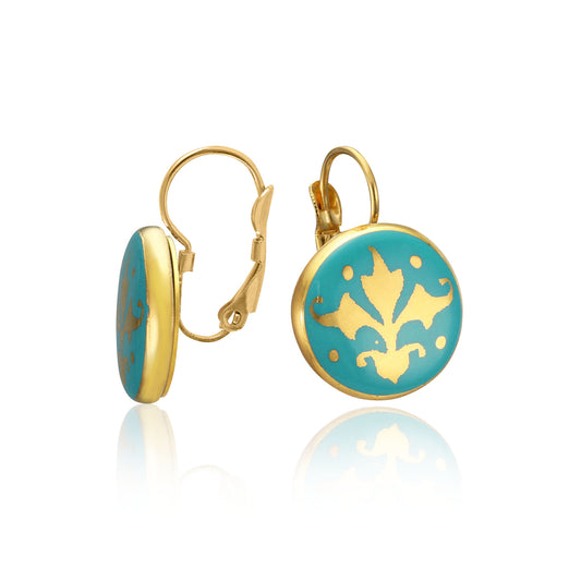 BAROQUE mint green gold plated fine porcelain clasp earring set