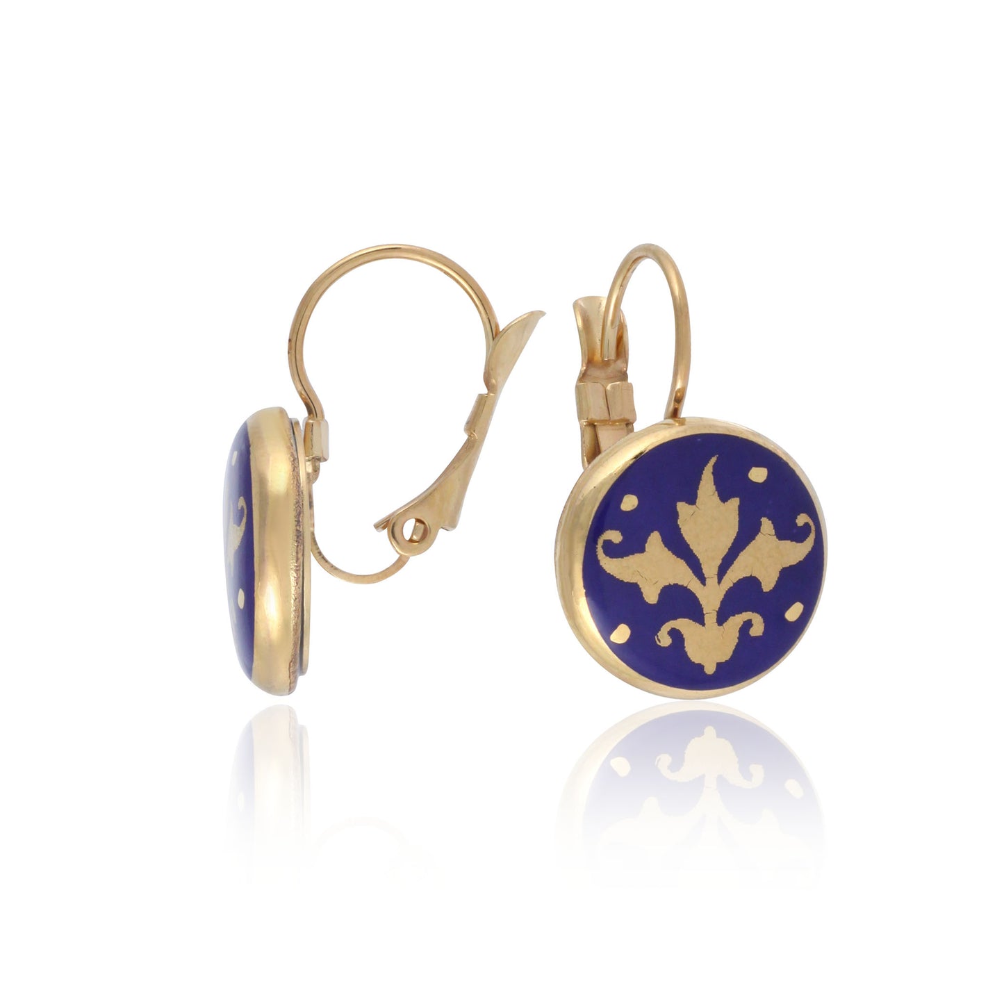 BAROQUE royal blue gold plated fine porcelain clasp earring set