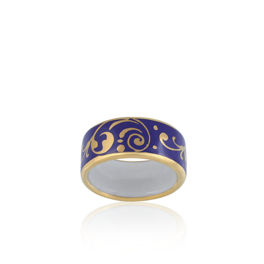 BAROQUE royal blue gold plated fine porcelain ring