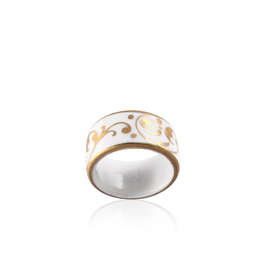 BAROQUE white gold plated fine porcelain ring