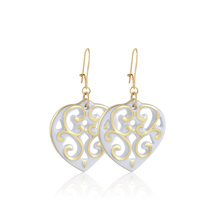 AERO white/gold plated heart fine porcelain earring set