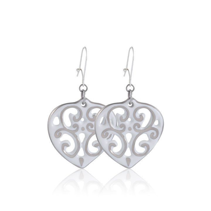 AERO white/platinum plated heart fine porcelain earring set