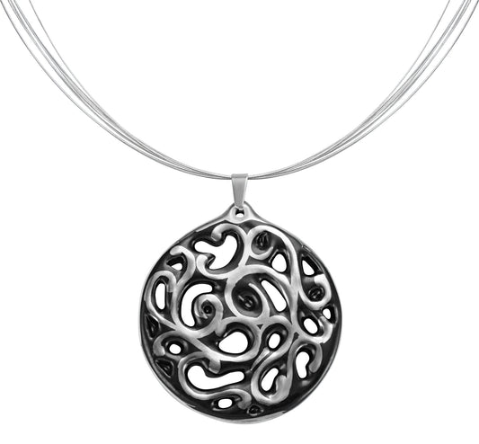 aero round black 23 k platinum plated small hand painted fine porcelain pendant with necklace 40 mm