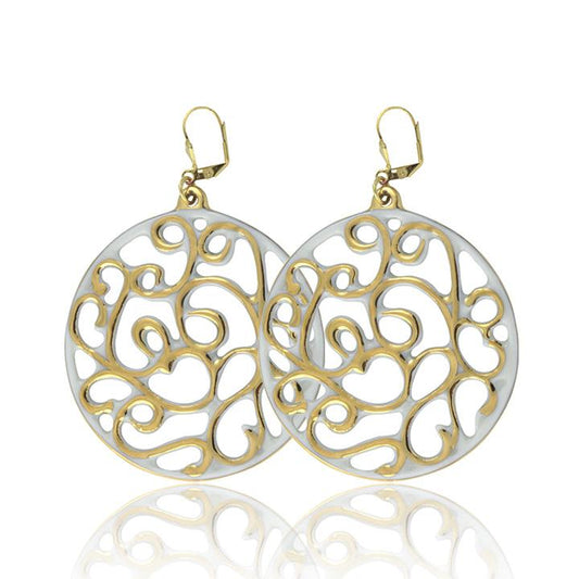 aero round white 21 k gold plated large hand painted fine porcelain dangle earring set 60 mm