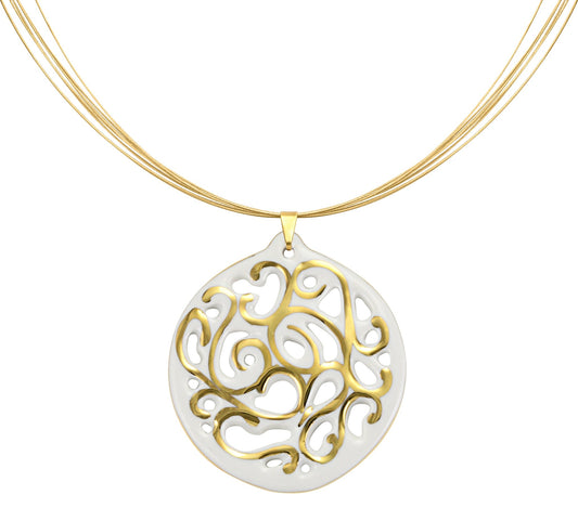 aero round white 21 k gold plated small hand painted fine porcelain pendant with necklace 40 mm