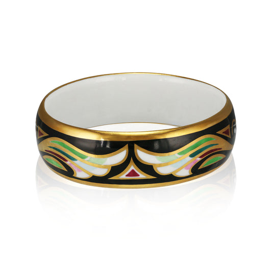 ART DECO gold plated green/black fine porcelain bracelet