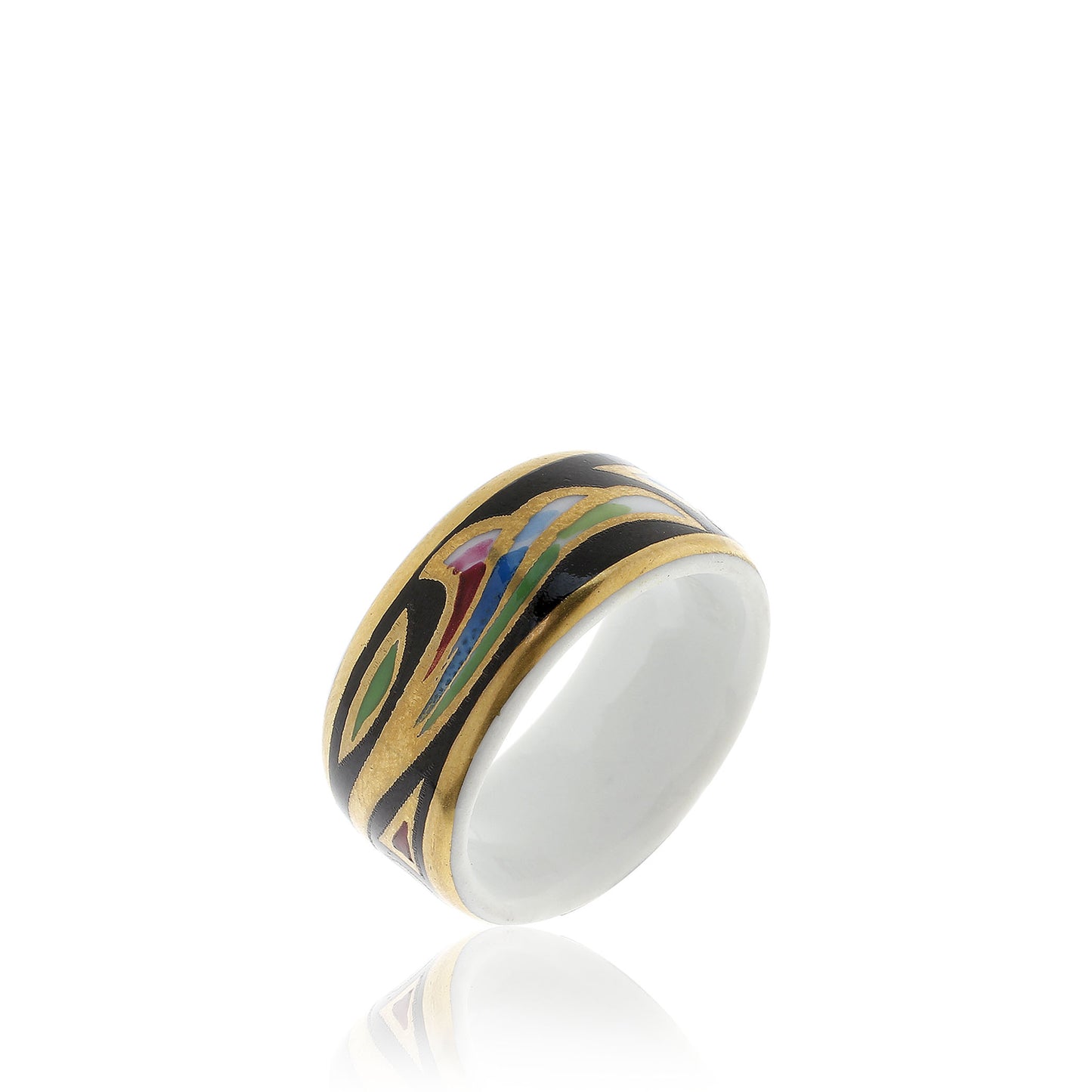 ART DECO  gold plated green/black fine porcelain ring