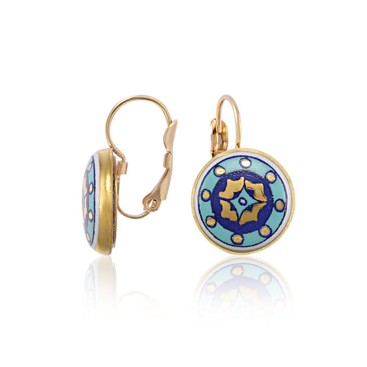 GOLD OF DESERT gold plated blue fine porcelain dangle earring set