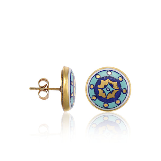 GOLD OF DESERT gold plated blue fine porcelain spot earring set