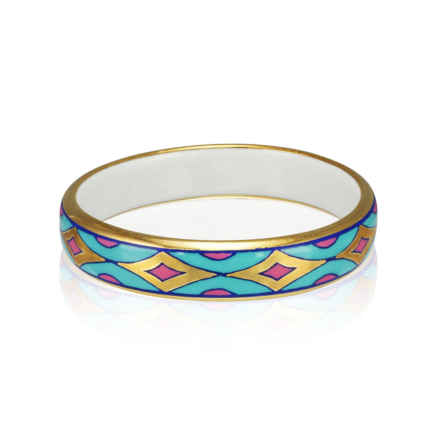 GOLD OF DESERT gold plated blue/pink slim fine porcelain bracelet