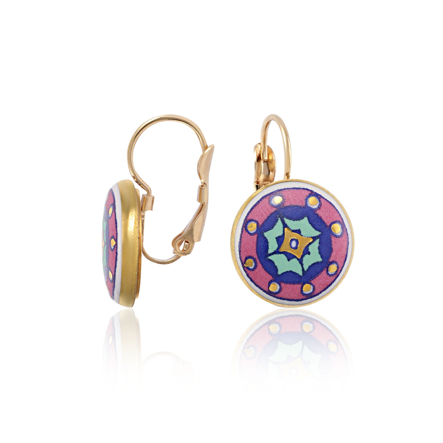 GOLD OF DESERT gold plated pink fine porcelain dangle earring set