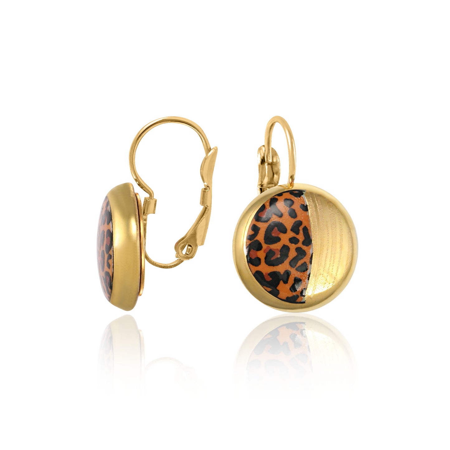LEOPARD gold plated fine porcelain dangle earring set