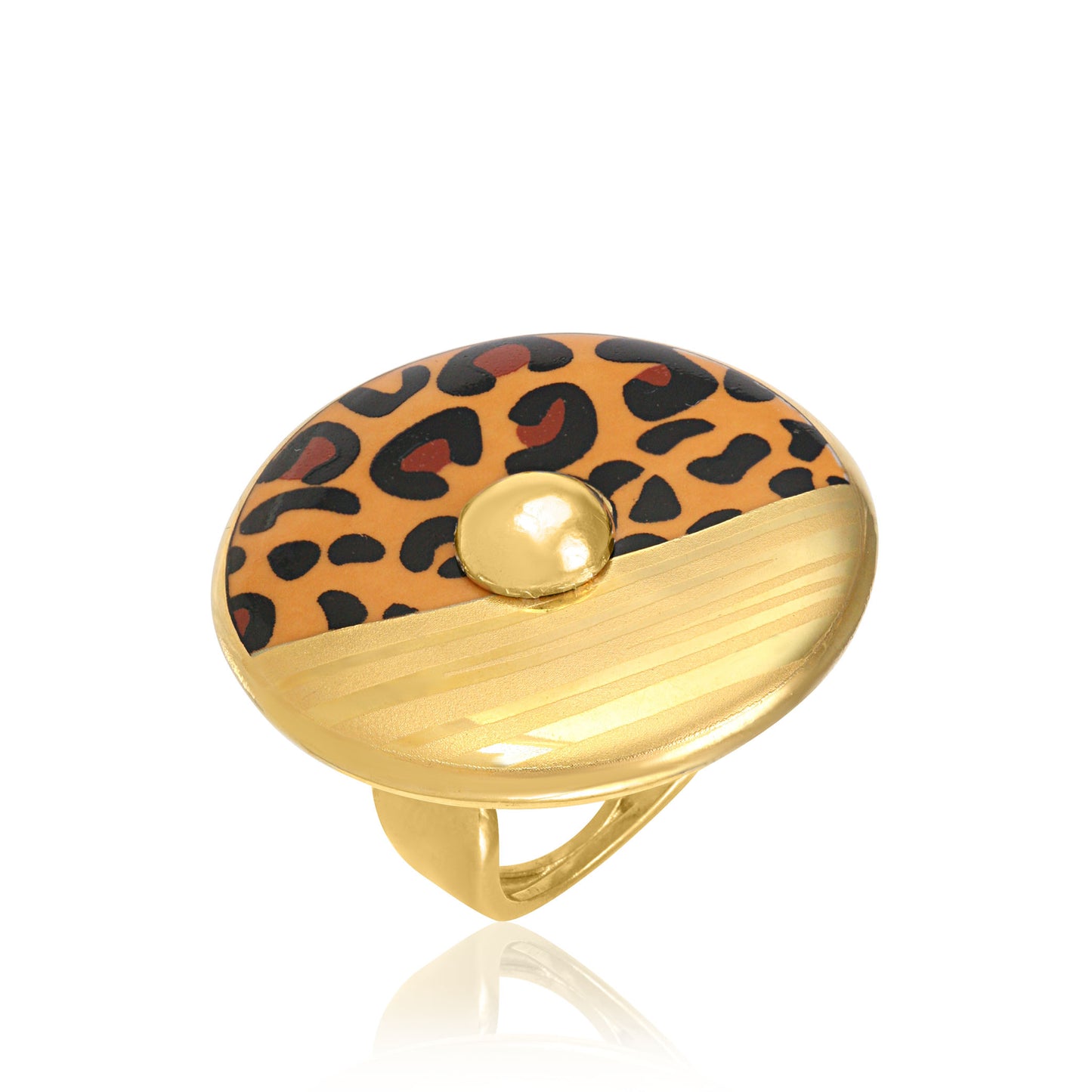 LEOPARD 21K Gold plated hand painted fine porcelain ring