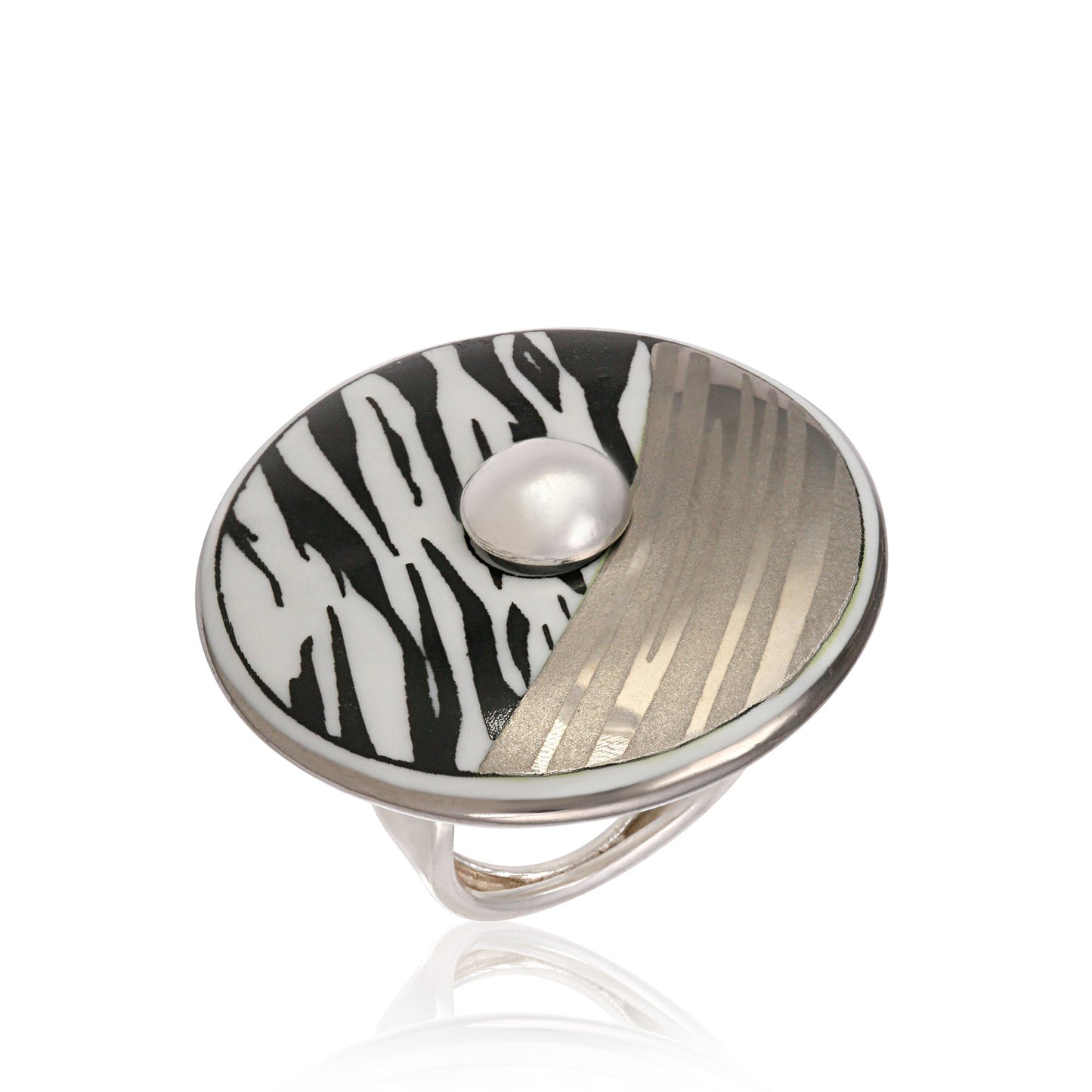 ZEBRA platinum plated fine porcelain ring